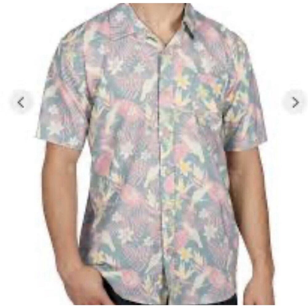Tipsy Elves Men’s Birds In Paradise Collared Button Down Shirt Medium Preppy